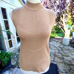 Cotton blend sleeveless mock turtleneck sweater